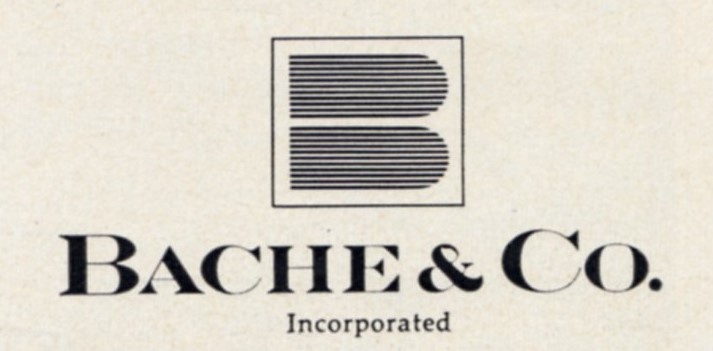 Logo reads Bache & Co. Incorporated under a stylized letter B made up of stacked horizontal lines. Graphic image is black on white.