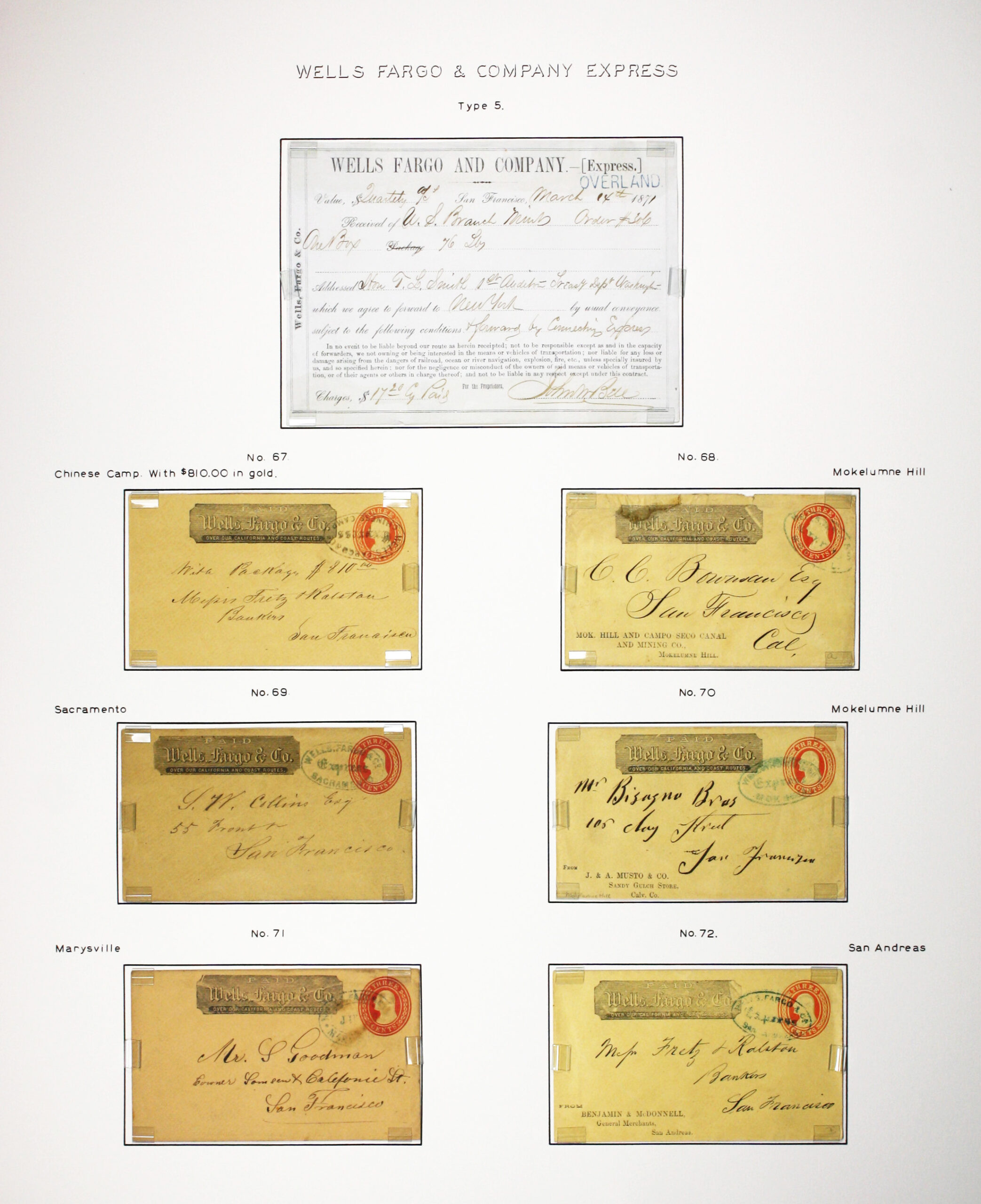 Historic exhibit Panel #13 featuring letter covers and a receipt of shipment. Long descriptions are available as page content. Image link will enlarge image.