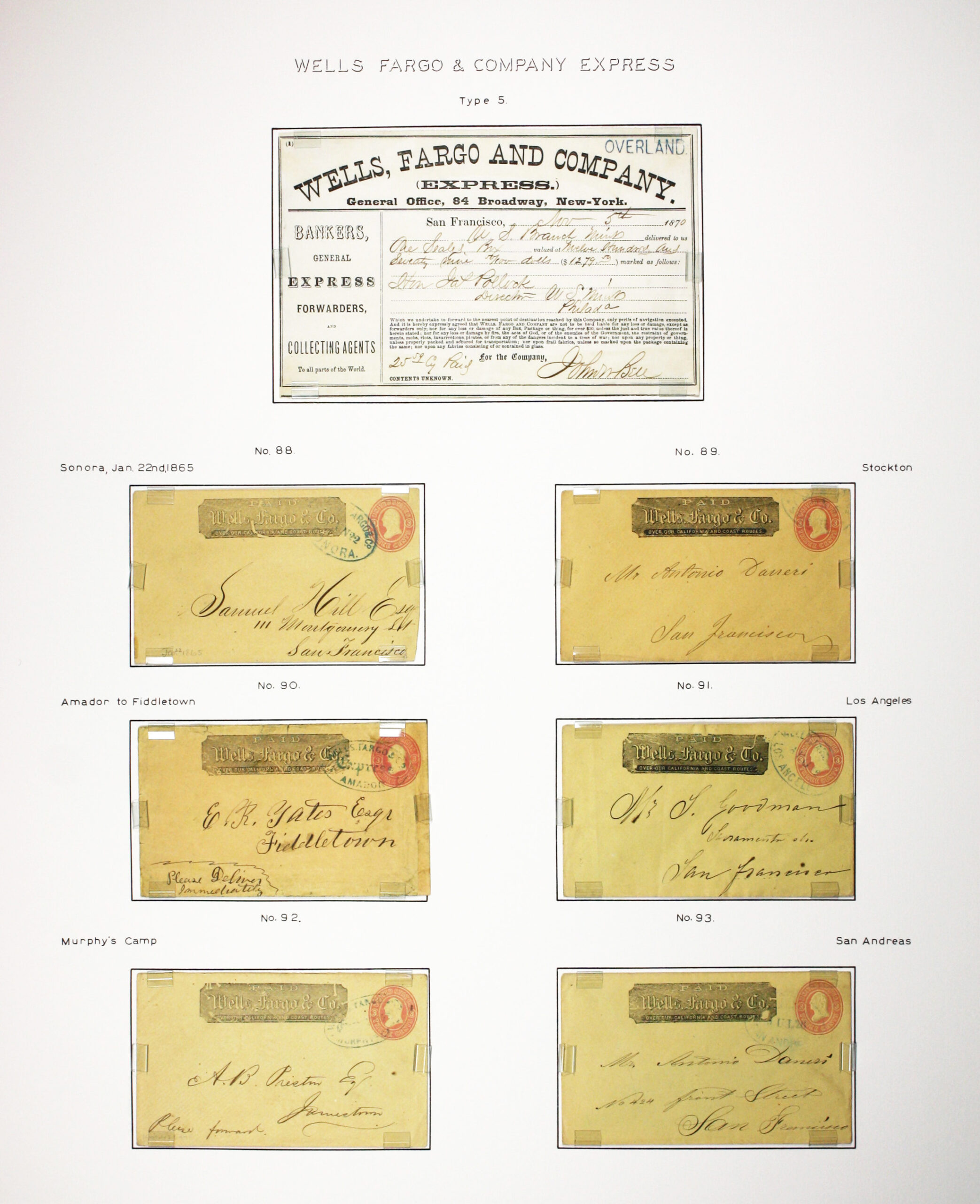 Historic exhibit Panel #16 featuring letter covers and a receipt of shipment. Long descriptions are available as page content. Image link will enlarge image.