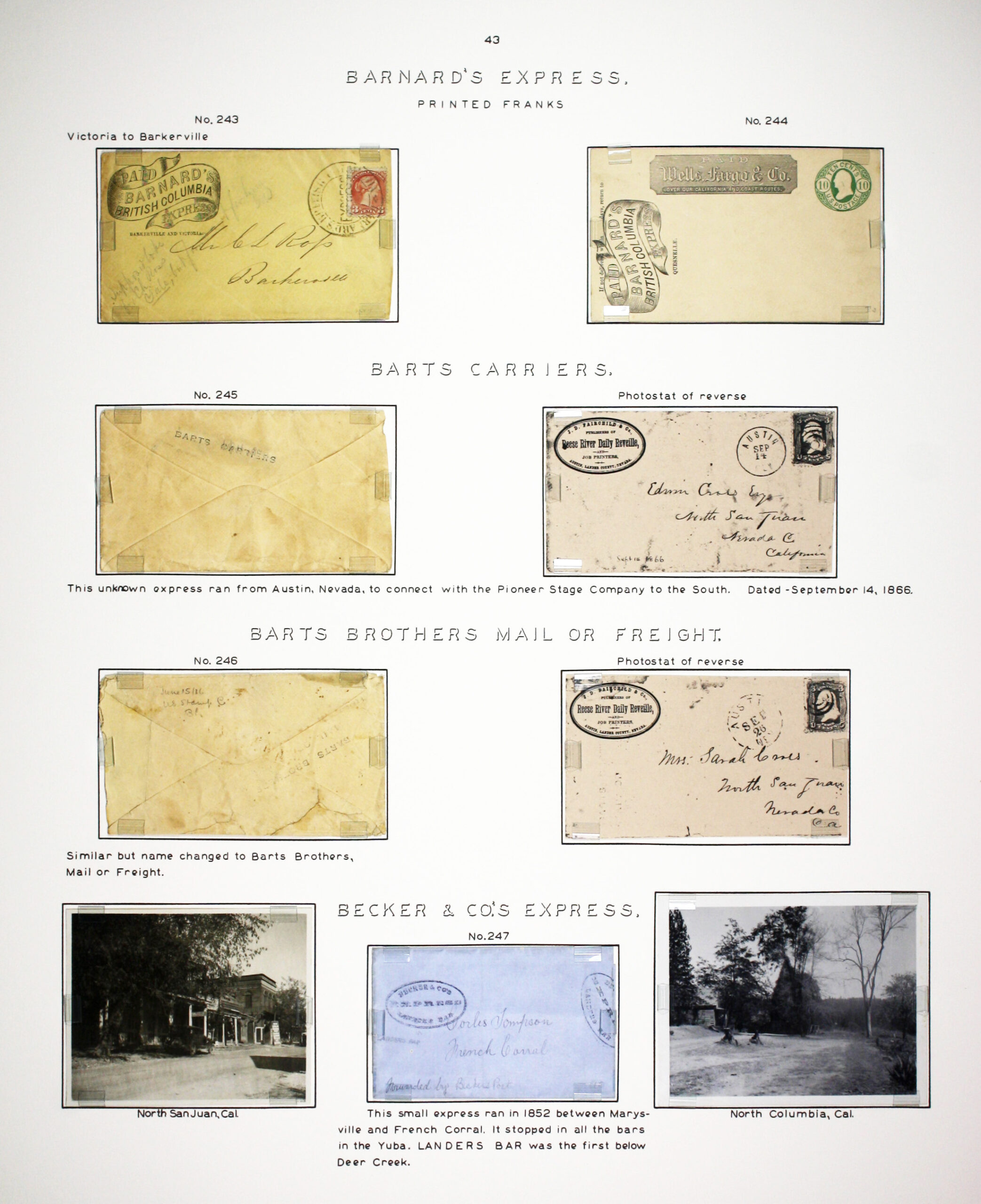 Historic exhibit Panel #43 featuring letter covers and two photographs. Long descriptions are available as page content. Image link will enlarge image.