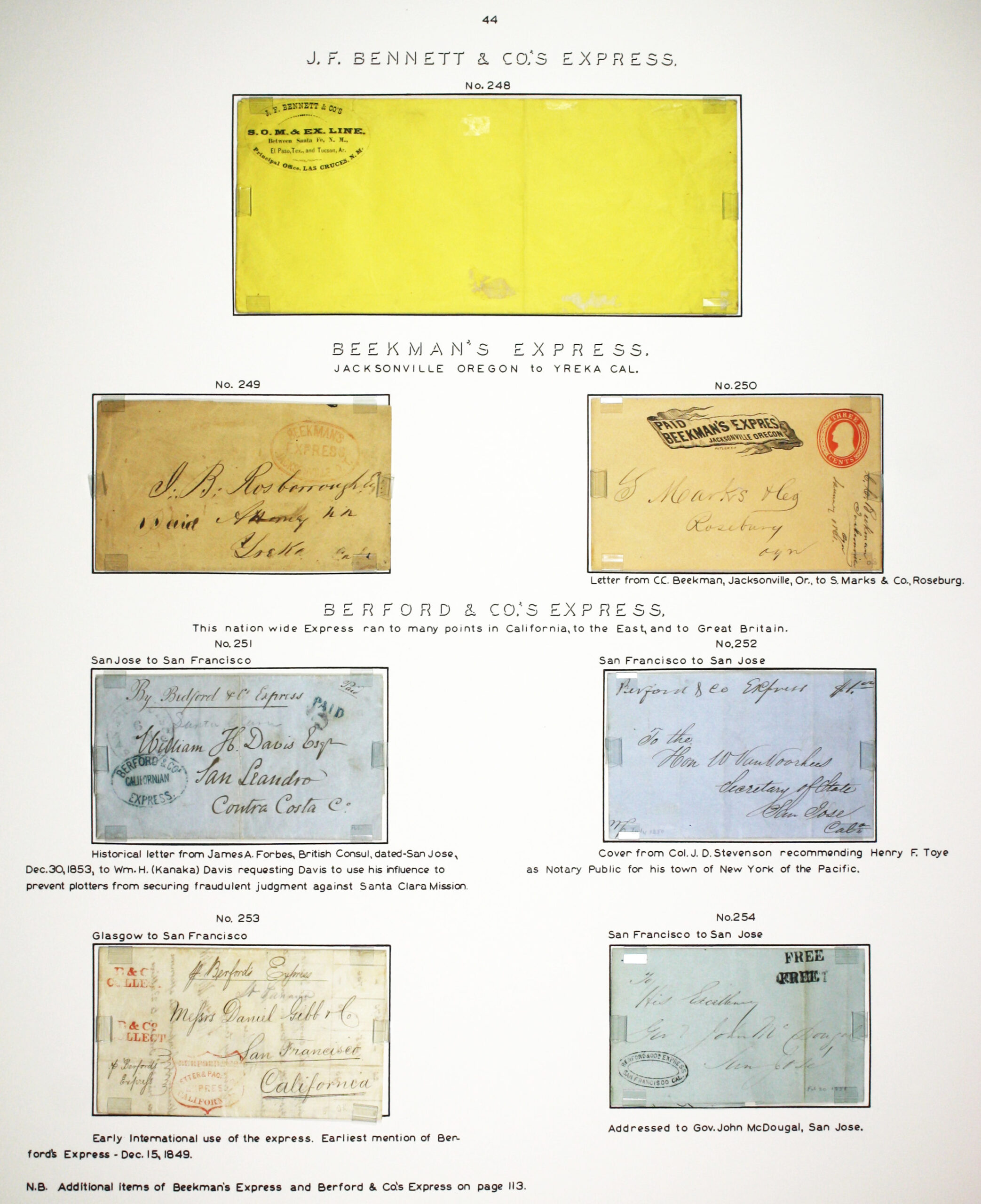 Historic exhibit Panel #44 featuring letter covers. Long descriptions are available as page content. Image link will enlarge image.