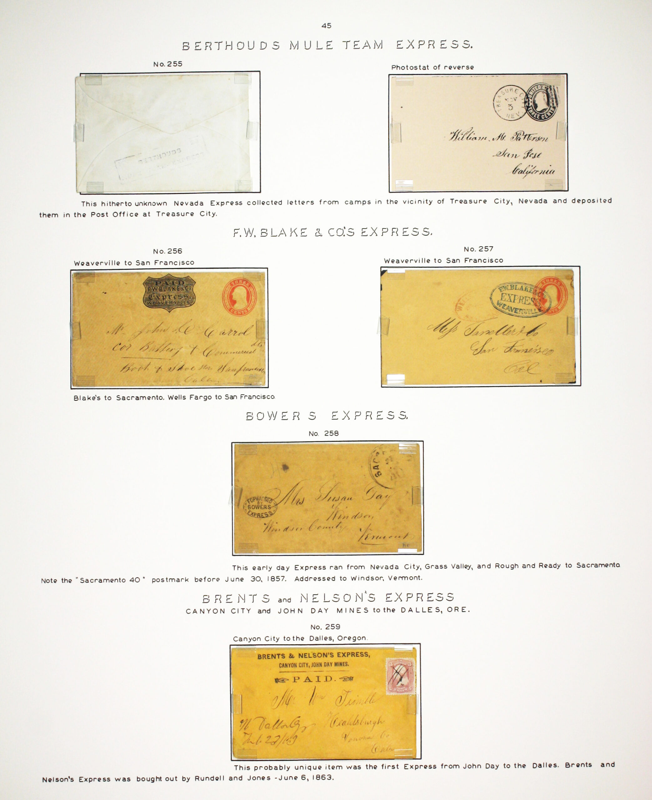 Historic exhibit Panel #45 featuring letter covers. Long descriptions are available as page content. Image link will enlarge image.