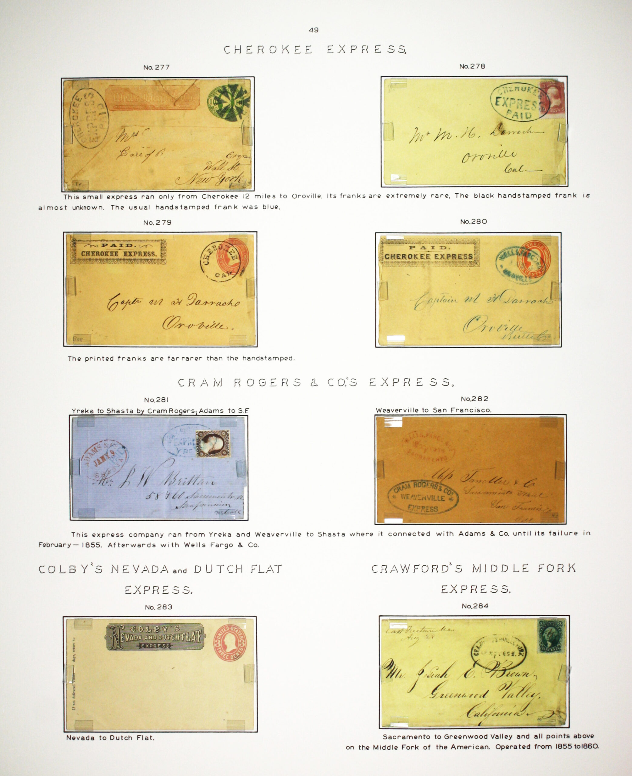 Historic exhibit Panel #49 featuring letter covers. Long descriptions are available as page content. Image link will enlarge image.