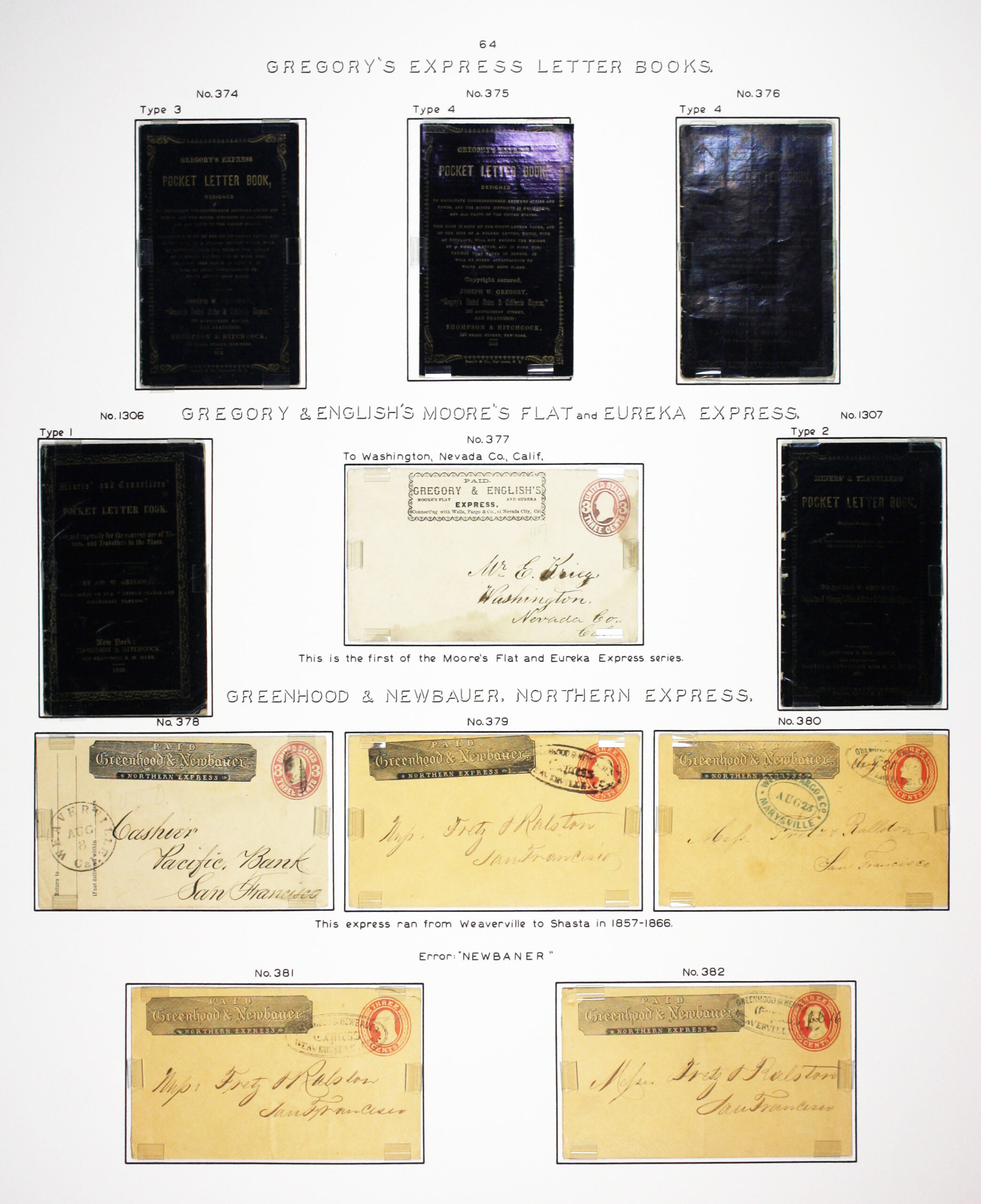 Historic exhibit Panel #64 featuring letter covers and letter books. Long descriptions are available as page content. Image link will enlarge image.