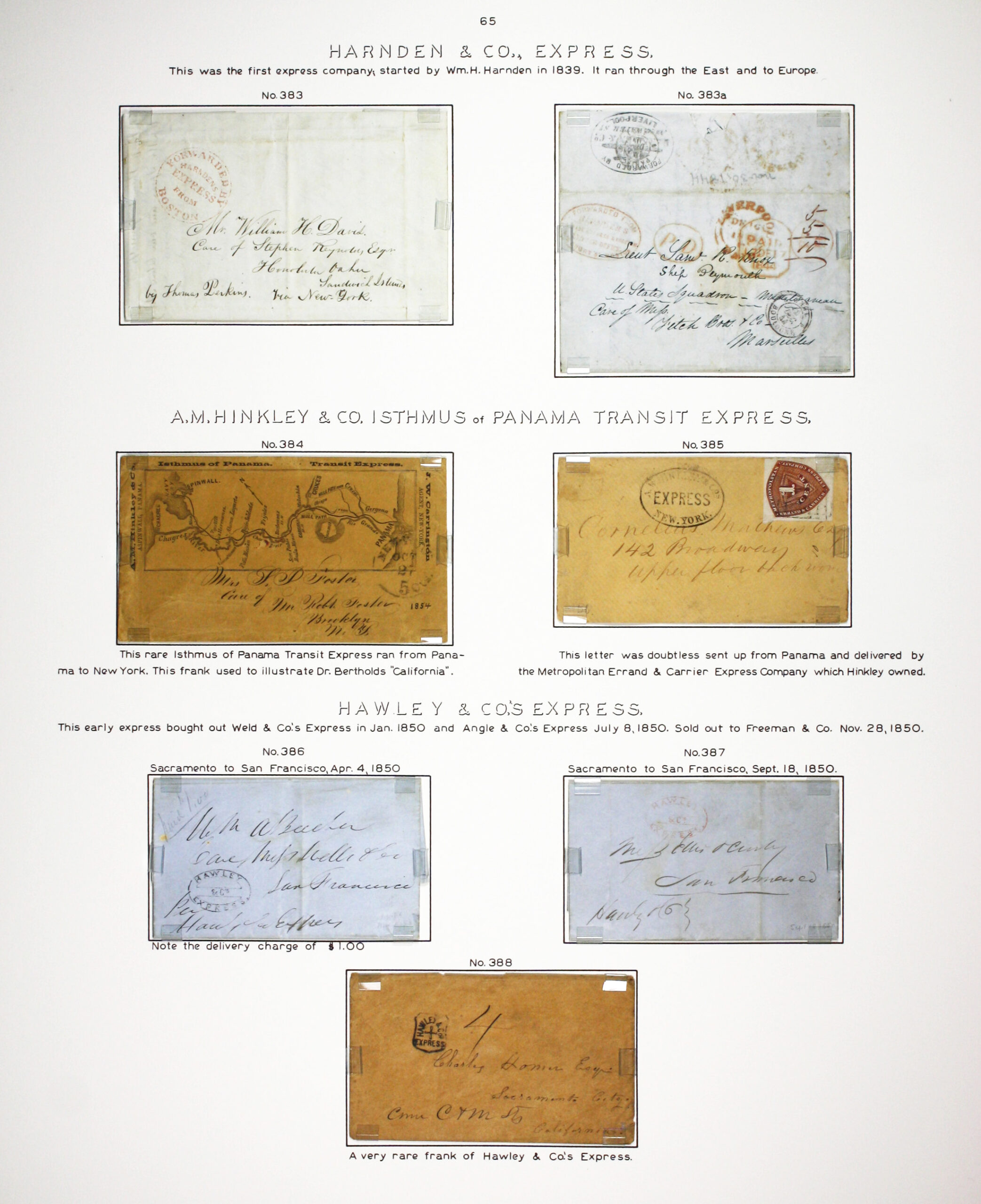 Historic exhibit Panel #65 featuring letter covers. Long descriptions are available as page content. Image link will enlarge image.