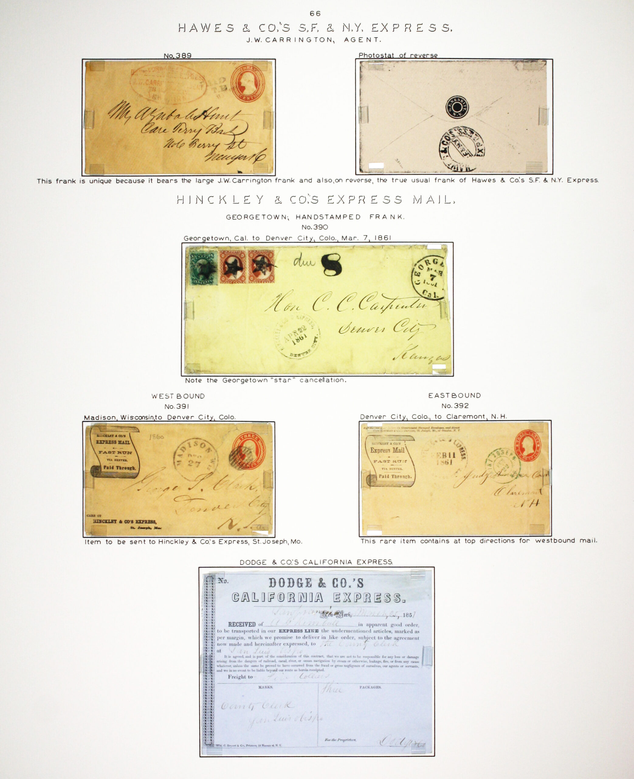 Historic exhibit Panel #66 featuring letter covers and a shipping receipt. Long descriptions are available as page content. Image link will enlarge image.