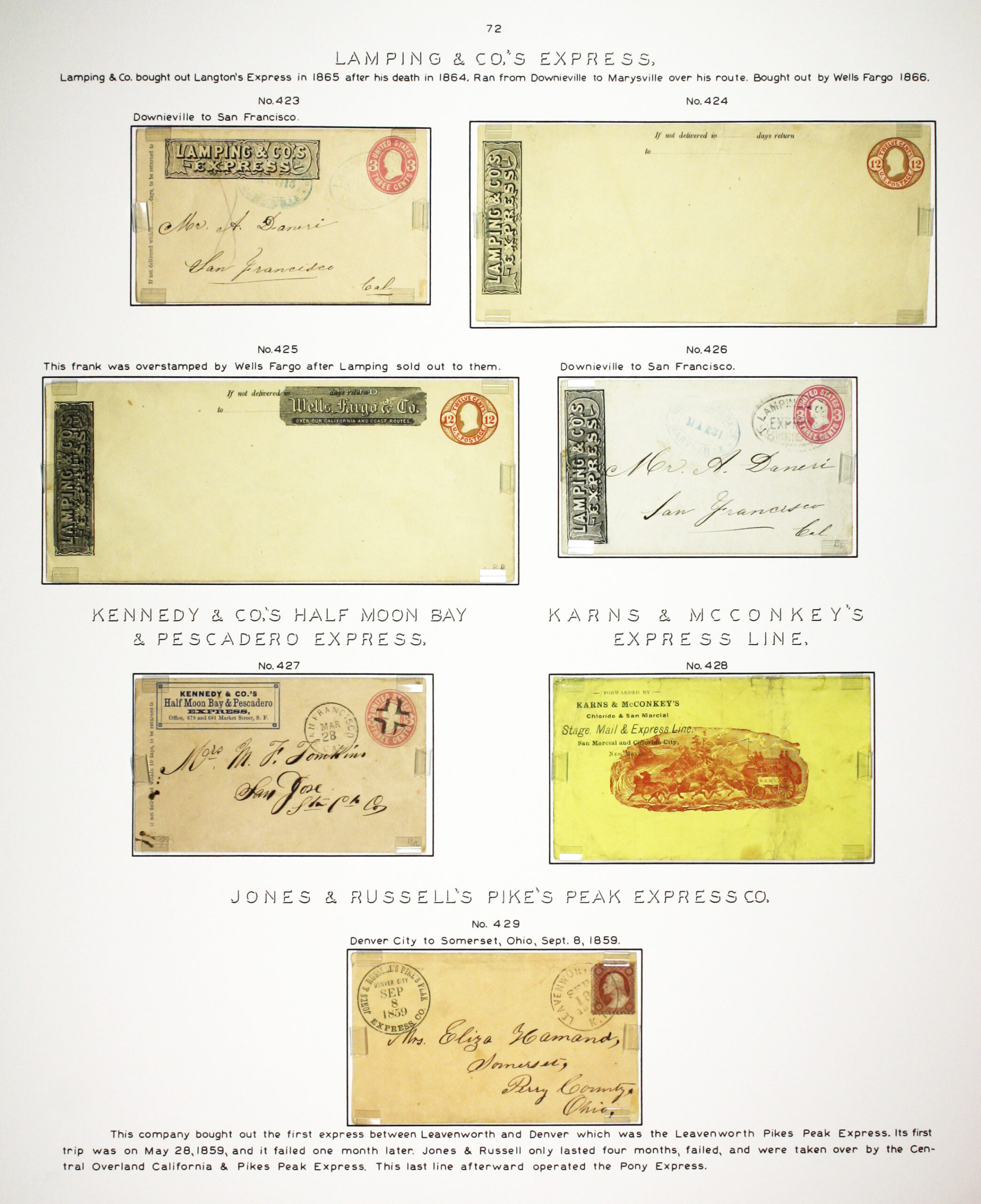 Historic exhibit Panel #72 featuring letter covers. Long descriptions are available as page content. Image link will enlarge image.