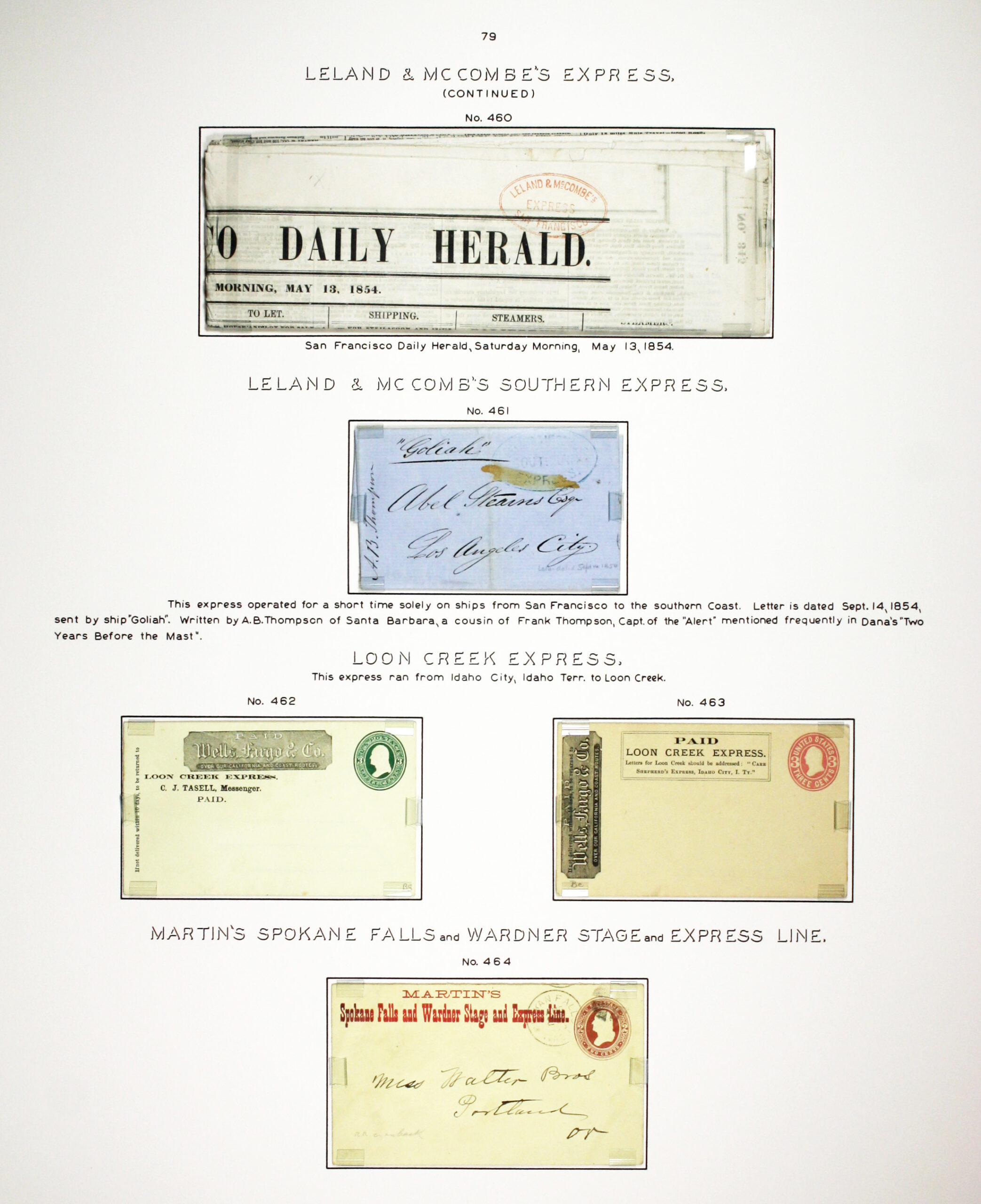 Historic exhibit Panel #79 featuring letter covers and a newspaper clipping. Long descriptions are available as page content. Image link will enlarge image.