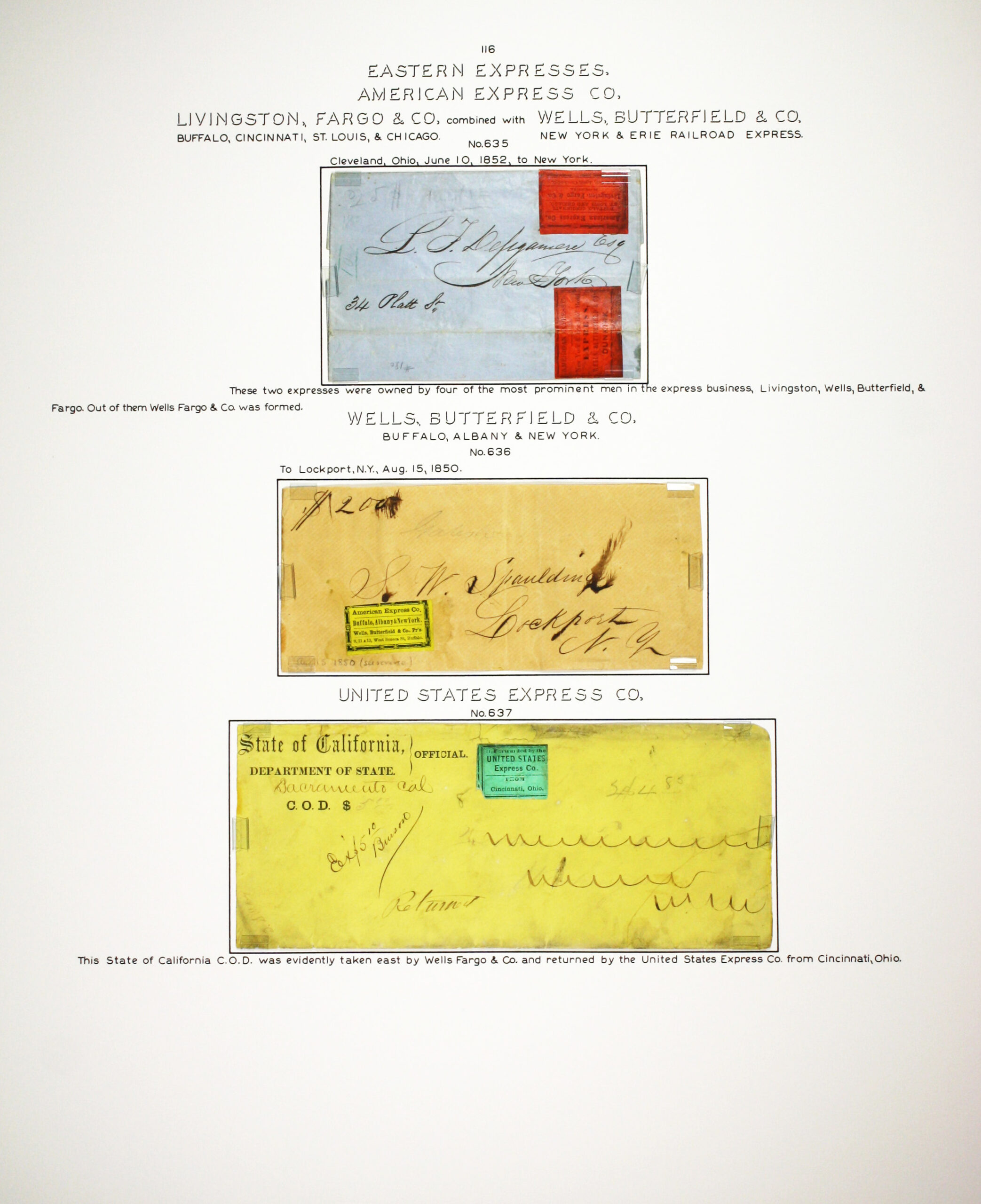 Historic exhibit Panel #116 featuring letter covers. Long descriptions are available as page content. Image link will enlarge image.
