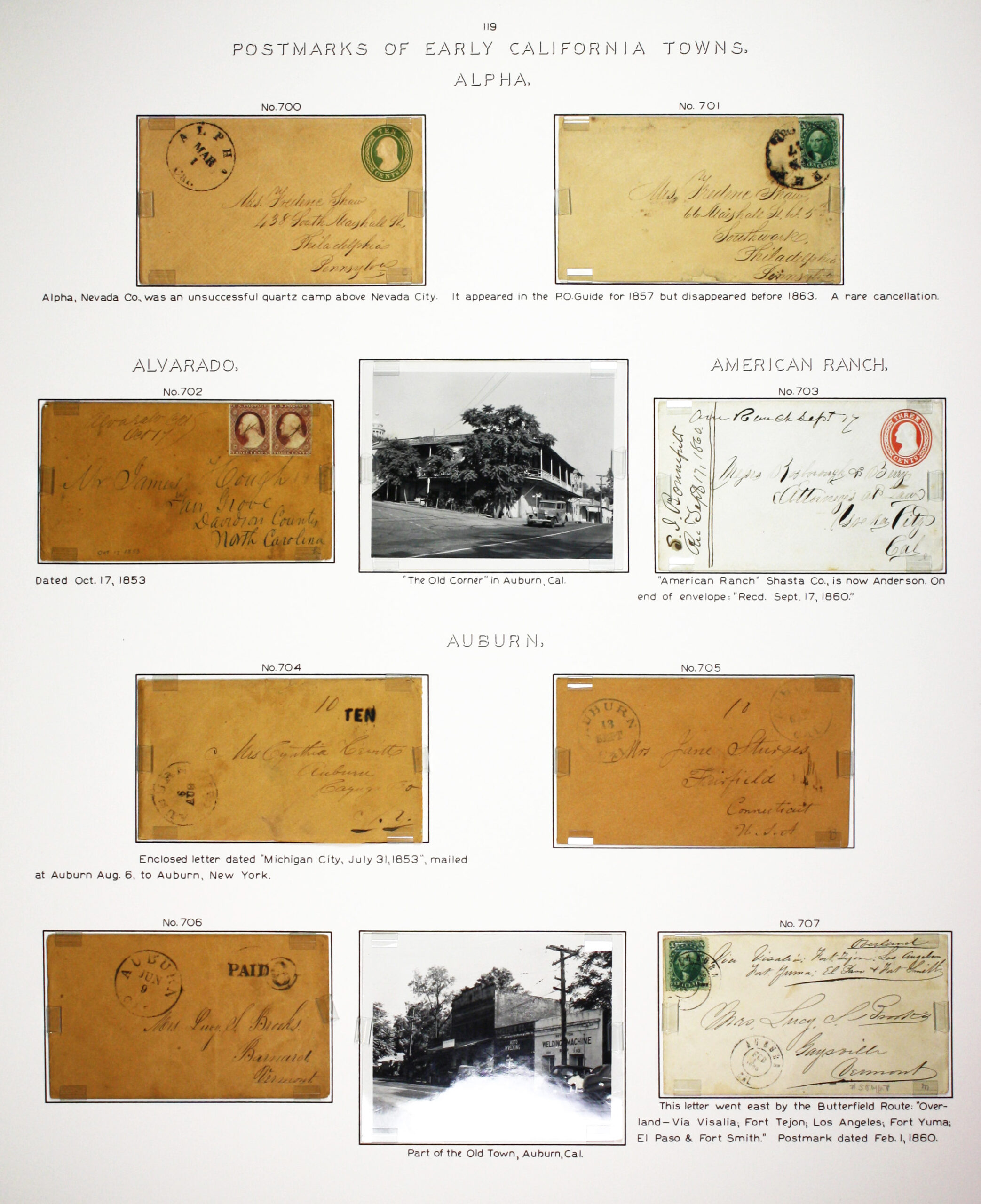 Historic exhibit Panel #119 featuring letter covers and two photographs. Long descriptions are available as page content. Image link will enlarge image.
