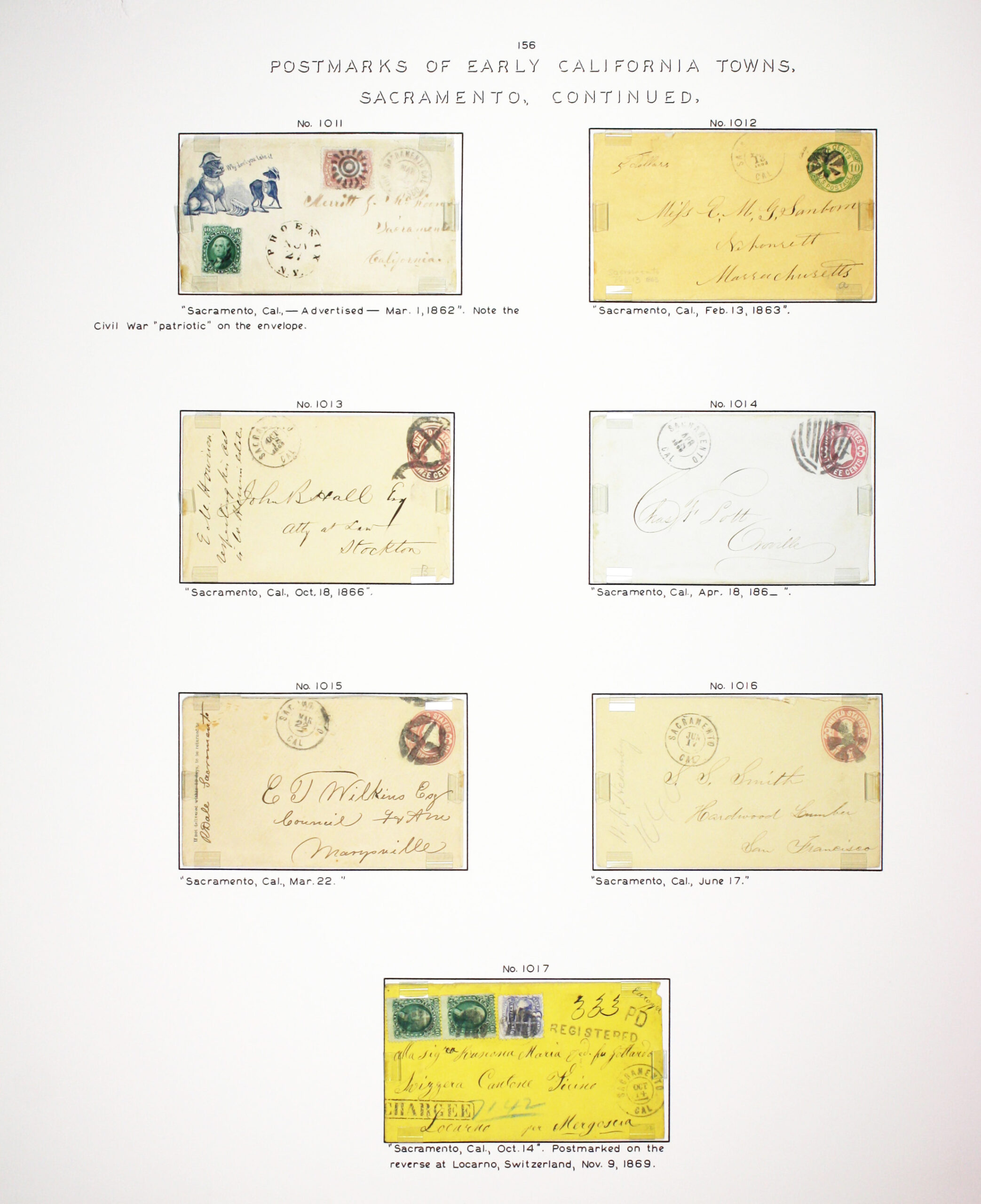 Historic exhibit Panel #156 featuring letter covers. Long descriptions are available as page content. Image link will enlarge image.