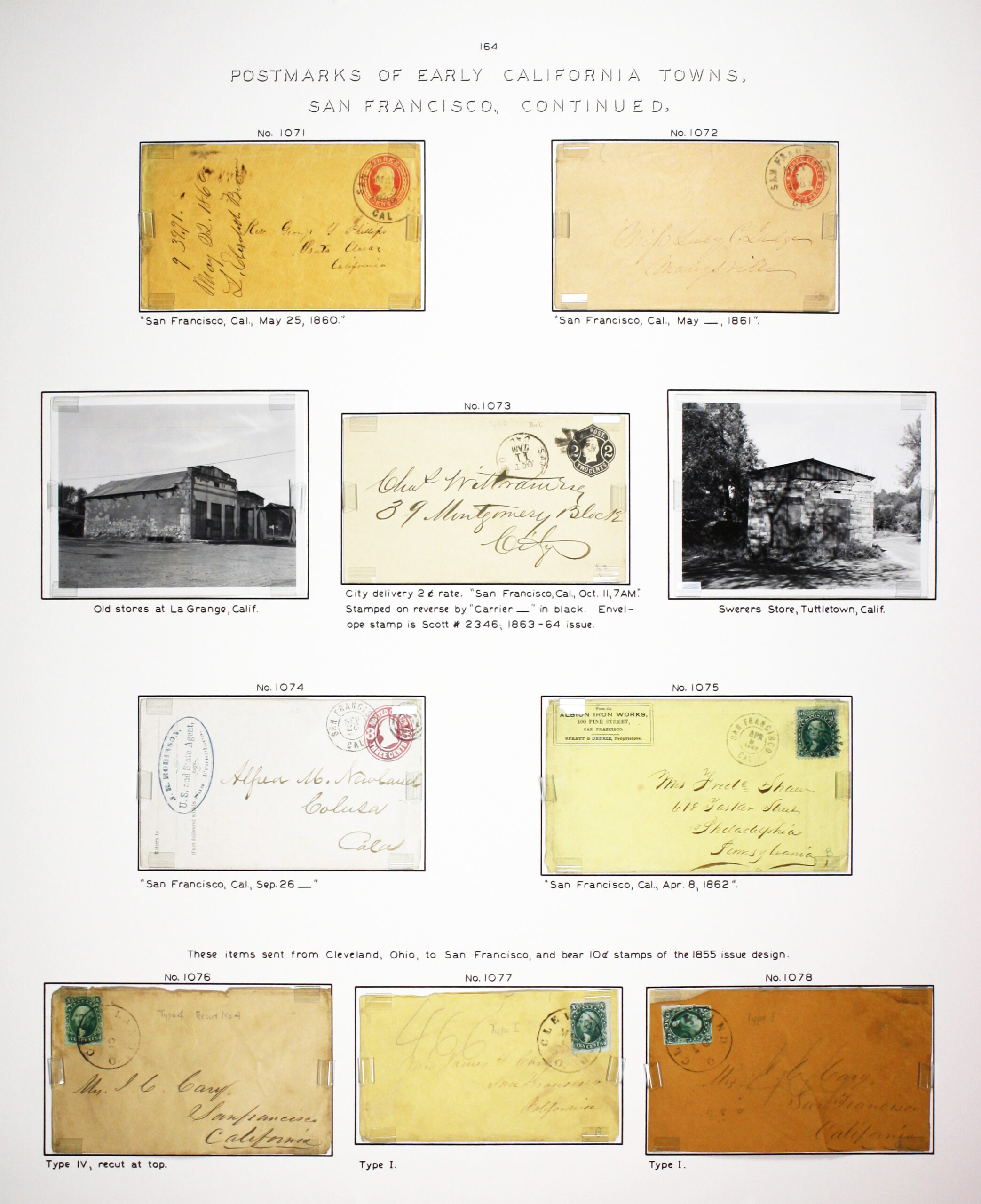 Historic exhibit Panel #164 featuring letter covers and two photographs. Long descriptions are available as page content. Image link will enlarge image.