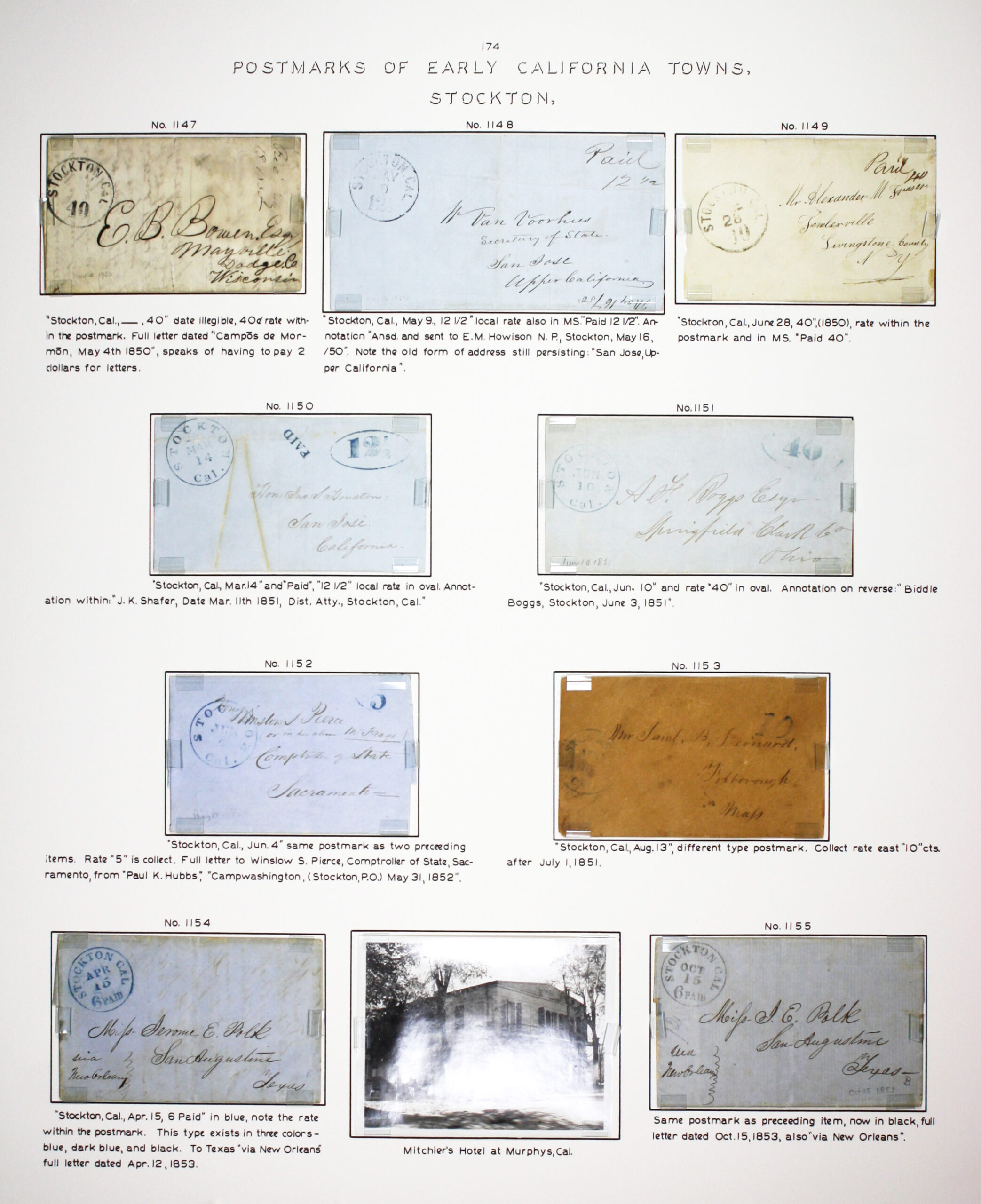 Historic exhibit Panel #174 featuring letter covers and a photograph. Long descriptions are available as page content. Image link will enlarge image.