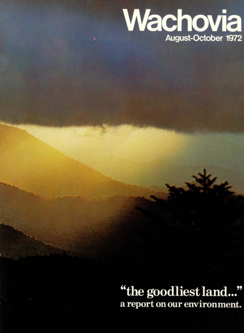 Wachovia magazine cover with dark mountain landscape, with title “the goodliest land… a report on our environment.”